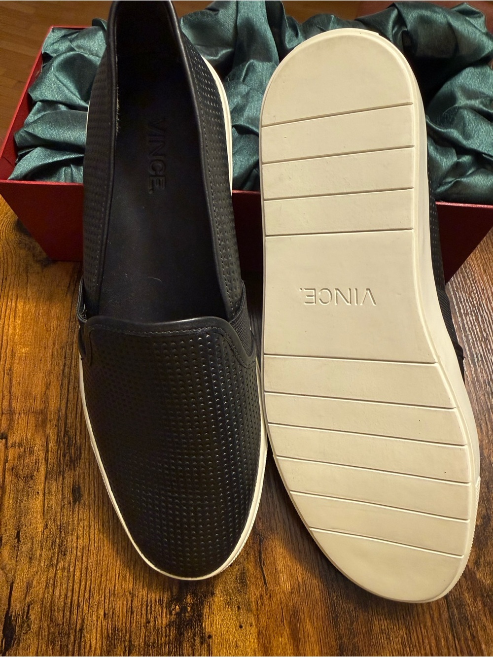 Vince Black Perforated Slip-On Sneakers with White Sole